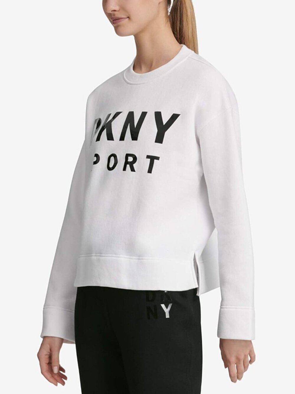 DKNY Womens Lacquer Logo Fleece Top